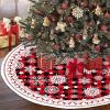Snowflake Christmas Tree Skirt 48in Red Black Buffalo Plaid Christmas Tree Skirts Rustic Thick Xmas Tree Skirt with Snowflake Winter Happy New Year Decoration for Christmas (red +Black 48in) view 2