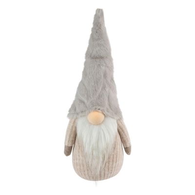 10" Lighted Nose and Plush Hat Tabletop Christmas Gnome Decoration Beige Polyester