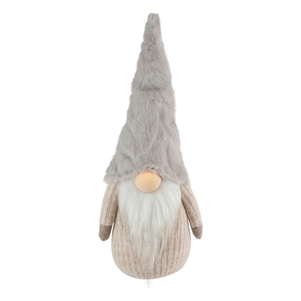 10" Lighted Nose and Plush Hat Tabletop Christmas Gnome Decoration Beige Polyester