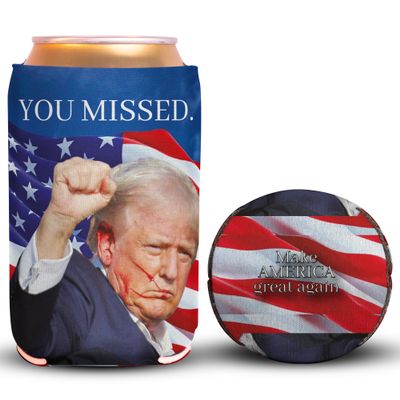 2 to 12 Pack Trump Can Huggers - MAGA Trump Fight Coolies. Full Color, Perfectly Sewn, USA Printed Beer Can Sleeves