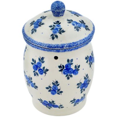 Polmedia Polish Pottery Jar with Lid UNIKAT - Blue Berry Special Pattern Handmade in Boleslawiec Poland + Certificate of Authenticity