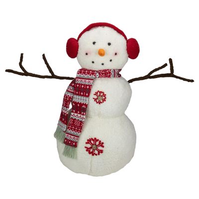 21.5-inch White and Red Snowflake Sherpa Plush Snowman Christmas Decoration 21.5" Polyester