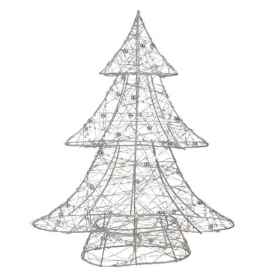 15.25" Led Lighted B/o Silver Wire and Bead Christmas Tree Warm White Lights Metal Led