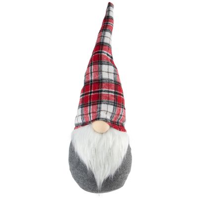 18.75" Gray Gnome with Red Plaid Hat Christmas Decoration Grey Polyester