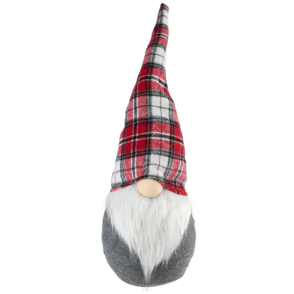 18.75" Gray Gnome with Red Plaid Hat Christmas Decoration Grey Polyester