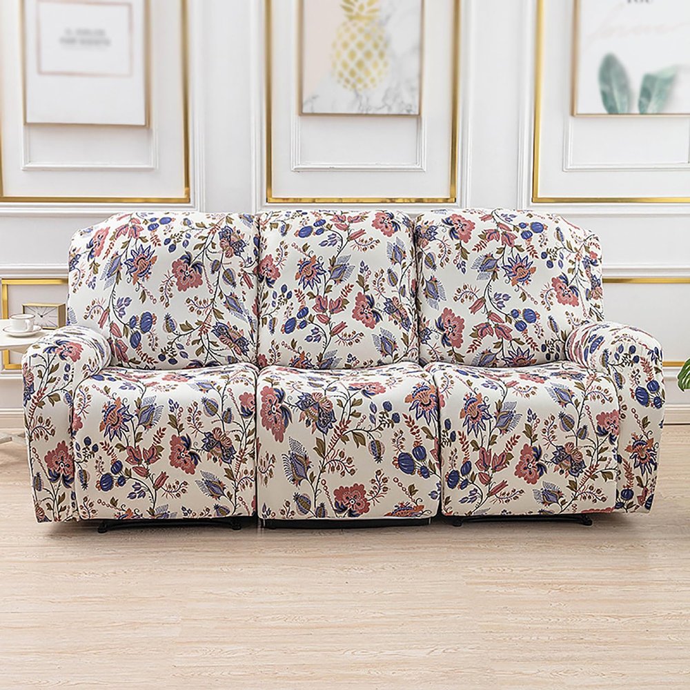 ZSDCGC 3 Seat Stretch Reclining Couch Covers, Recliner Sofa Covers for 3 Cushion Couch Recliner Set 8-Piece Spandex Recliner Couch Sofa Cover Furniture Protector with Elastic Bottom(K)