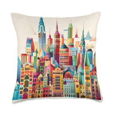 Cities Classic Design Poster - Urban Skyline Wall Art Throw Pillow