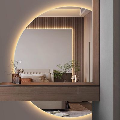 BiSaXieTa Half Circle Lighted Makeup Wall Mirror 110/120CM Modern Smart Anti-Fog Bathroom Mirror 3-Color Dimmable Premium Full Length Mirror Backlit Vanity Mirror for Entryways Home Decor(Right cut,60