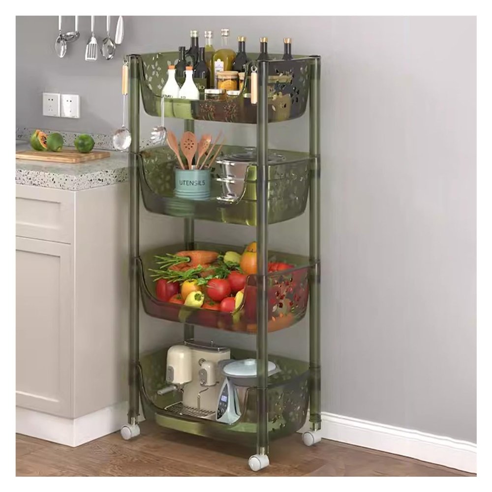 VXHCS Rolling Cart Organizer, Plastic Rolling Cart with Lockable Wheels, Lightweight Utility Cart Storage Cart for Kitchen, Bathroom, Craft Room(Dark Green,40x25.5x91cm)