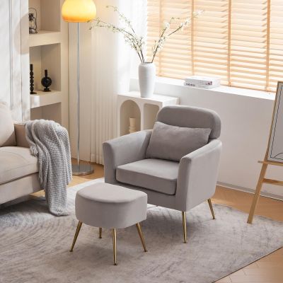 Chair with Ottoman Comfy ArmChair Footrest Set Comfortable Living Room Chairs Upholstered Club Tub Sofa Chair for Bedroom Reading Room,Ottoman Living Room Chair (Light Gray Flannelette 72 x 70 x 82CM)