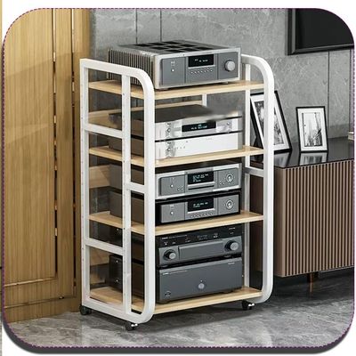 NILZA 3-Tier AV Media Stand Corner Shelf Media Storage Cabinet, Audio Video Player Stand Cabinet Stereo Audio Rack with Height Adjustable(White+Walnut,4 Tier-high 89cm)