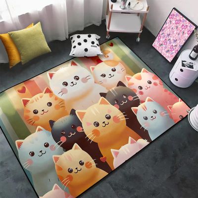 Cat Carpet for Kids Room - Black Cat Rug for Girls Bedroom, Kids Room Decor Animal Theme Polyester Sofa Floor Yoga Mats - 5x7 Feet