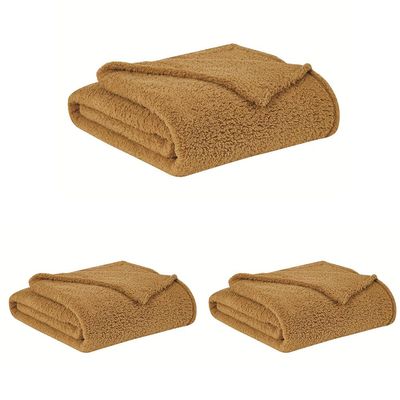 Brooklyn Loom - Soft and Luxurious Marshmallow Sherpa Throw (50" x 60") - Mustard (Pack of 3)