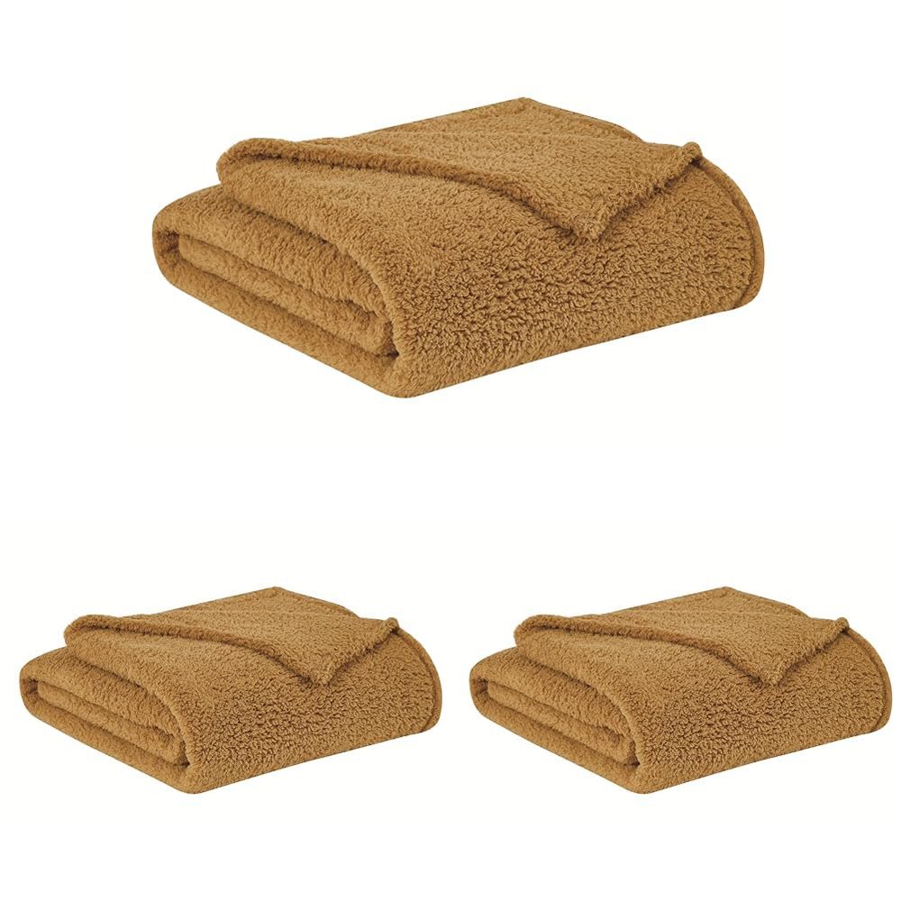 Brooklyn Loom - Soft and Luxurious Marshmallow Sherpa Throw (50" x 60") - Mustard (Pack of 3)