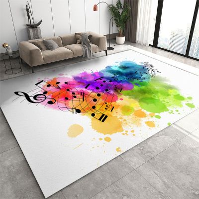 Fashion Colorful Graffiti Music Area Rug, Watercolor Note Non Slip Music Room Carpet, Fade Resistant Easy Clean Rug for Recording Studio Music Classroom - 4 ft x 6 ft