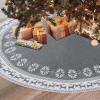 Dremisland Christmas Tree Skirt Rustic Christmas Tree Mat with Snowflake Reindeer Grey Knitted Xmas Tree Skirts Thick Knitted Xmas Holiday Decor New Year Home Party Decorations (Grey, 48inch/122cm) view 1