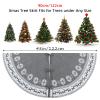 Dremisland Christmas Tree Skirt Rustic Christmas Tree Mat with Snowflake Reindeer Grey Knitted Xmas Tree Skirts Thick Knitted Xmas Holiday Decor New Year Home Party Decorations (Grey, 48inch/122cm) view 3