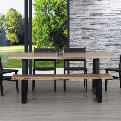 TIANTIANDIGITAL Rustic Industrial Brown 70" Solid Acacia Wood Dining Chair Bench with Iron Legs, Raw Edge Tabletop Design