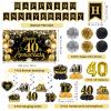 40th Wedding Anniversary Decorations Black Gold Happy 40th Anniversary Banner Backdrop Table Honeycomb Centerpiece Hanging Swirls Poms Decor for Men Women 40 Years Wedding Anniversaries Party Supplies view 4