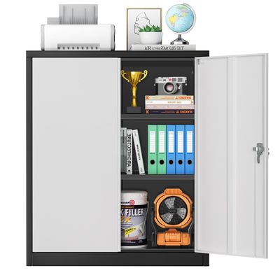 Superday Locking Metal Cabinet, 36"32"16" Lockable Steel Storage Cabinet with 2 Doors and 2 Shelves, Small Metal Utility Cabinet Closet for Home Office File Pantry Garage (Black Grey)