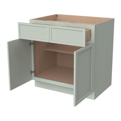 CozyHommie RTA Solid Wood Kitchen Base Cabinet, Large Storage Base Cabinet, Entryway Cabinet with 2 Drawers 2 Doors and 1 Shelf for Kitchen, Office(Jade Green, 39W24D34.5H)