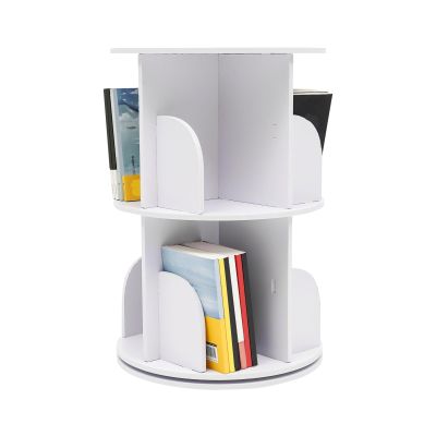 Tiardocge Rotating Bookshelf, 2 Tier 360 Revolving Bookcase, Book Shelf Organizer, Corner Bookshelf for Small Space, Floor Standing Bookcase Storage Rack for Bedroom, Living Room, Study Room
