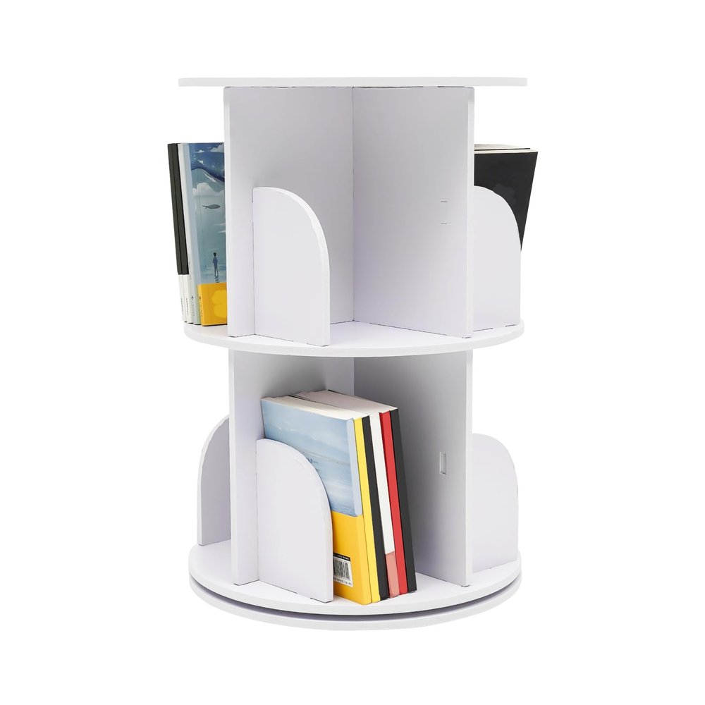 Tiardocge Rotating Bookshelf, 2 Tier 360 Revolving Bookcase, Book Shelf Organizer, Corner Bookshelf for Small Space, Floor Standing Bookcase Storage Rack for Bedroom, Living Room, Study Room