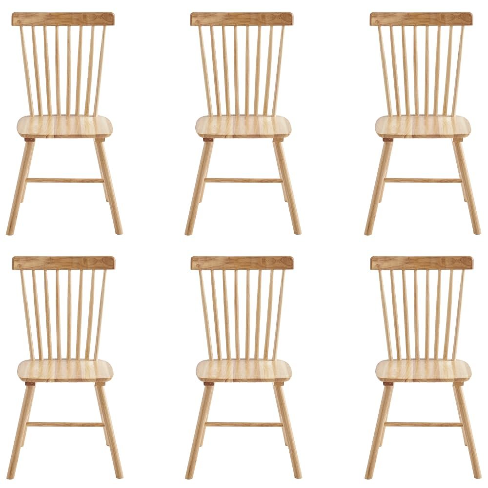 DZOVAD 100% Solid Wood Dining Chairs Set of 4, Wooden Kitchen Chairs, Open Back, FSC-Certified, Mid-Century Modern Chairs (6, Natural, 19.3" D x 18.9" W x 34.2" H)