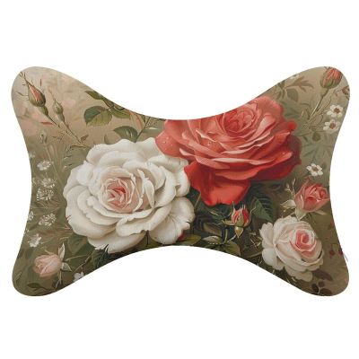 BTCOWZRV Rose Vintage Style Car Neck Pillow Set of 2 Ultra Comfortable Car Headrest Pillow for Driving Soft Car Neck Support Pillow, Memory Foam and Breathable Removable Cover