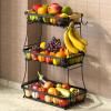 Sevenblue 3 Tier Fruit Basket for Kitchen Counter with 2 Mobile Banana Hangers, 2026 Pro Detachable Metal Fruit Bowl with Wooden Handle, Fruit Holder for Bread Snack Veggies with Protective Mats view 1