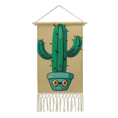 GFLFMXZW Cotton And Linen Hanging Poster Long Vertical Wall Hanging Tapestry with Tassel Cacti Wall Artwork Painting Decoration for Bedroom Living Room Dorm 10x19.6 in