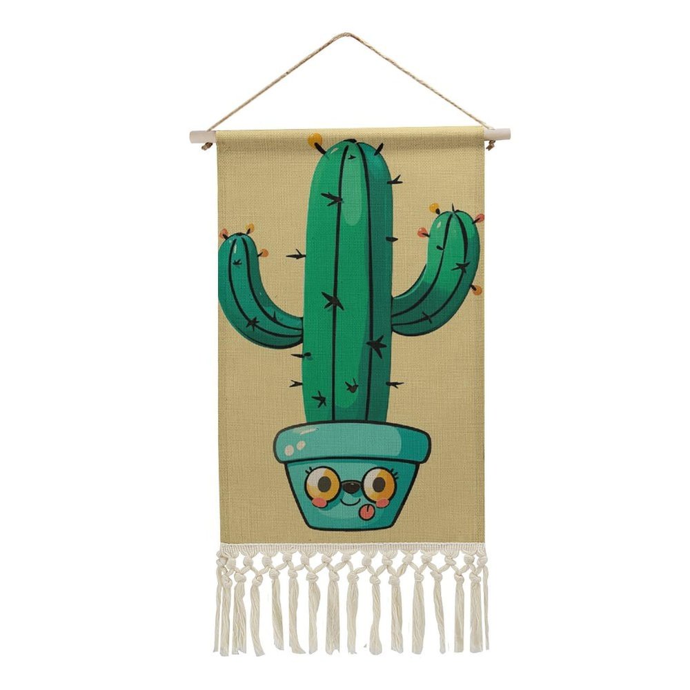 GFLFMXZW Cotton And Linen Hanging Poster Long Vertical Wall Hanging Tapestry with Tassel Cacti Wall Artwork Painting Decoration for Bedroom Living Room Dorm 10x19.6 in