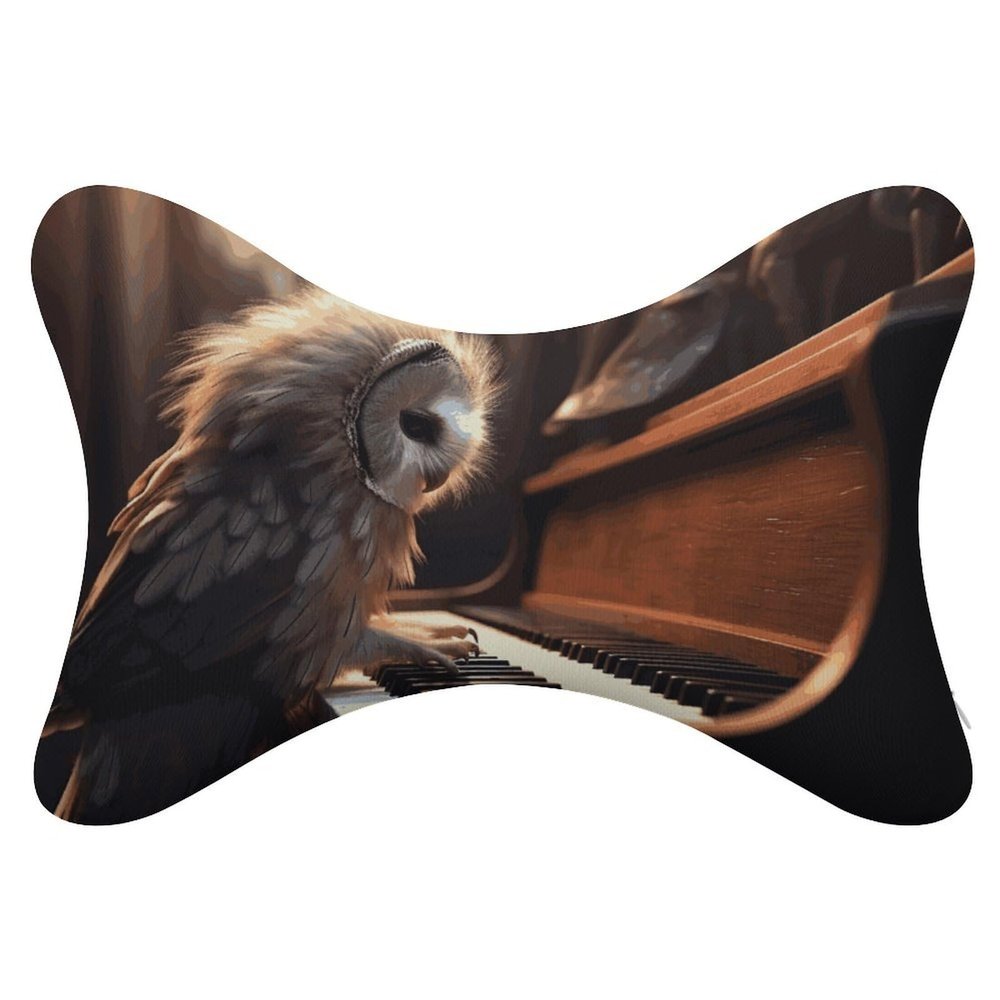 BTCOWZRV Owl Plays Piano Car Neck Pillow Set of 2 Ultra Comfortable Car Headrest Pillow for Driving Soft Car Neck Support Pillow, Memory Foam and Breathable Removable Cover