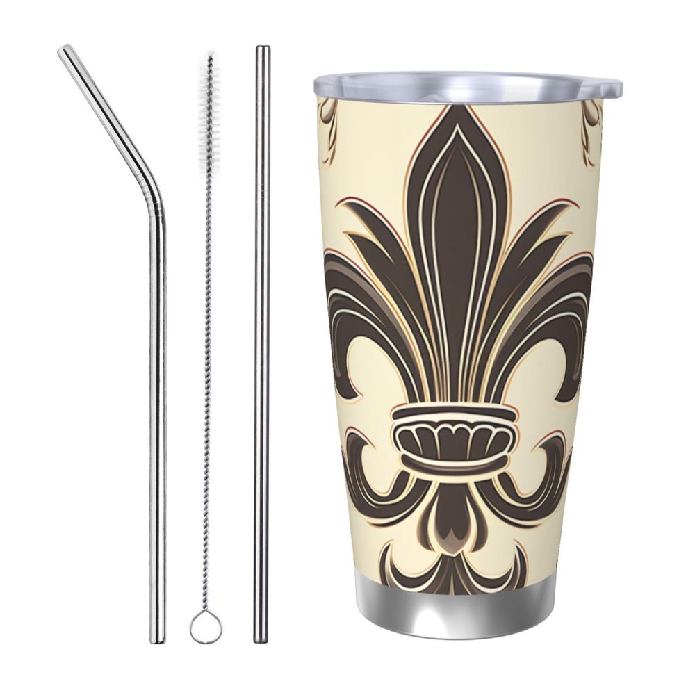 HCBPWVQA 20 oz Tumbler with Lid and Straw Stainless Steel Vacuum Insulated Coffee Mug Double Wall Fleur-de-Lis and Coat Arms Knight Travel Tumblers Cup Gifts for Women Men Car Cup Holder Friendly