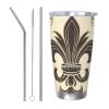 HCBPWVQA 20 oz Tumbler with Lid and Straw Stainless Steel Vacuum Insulated Coffee Mug Double Wall Fleur-de-Lis and Coat Arms Knight Travel Tumblers Cup Gifts for Women Men Car Cup Holder Friendly view 1