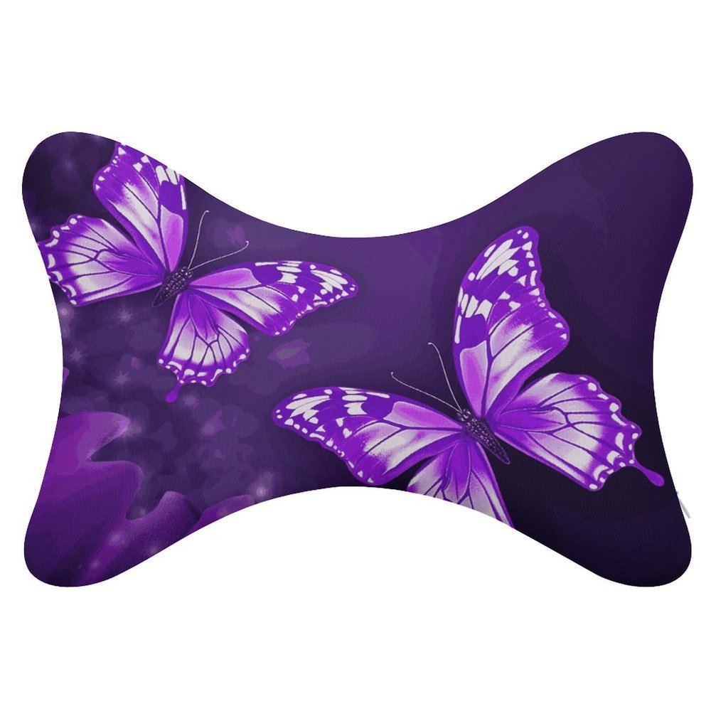 BTCOWZRV Purple Butterflies Car Neck Pillow Set of 2 Ultra Comfortable Car Headrest Pillow for Driving Soft Car Neck Support Pillow, Memory Foam and Breathable Removable Cover