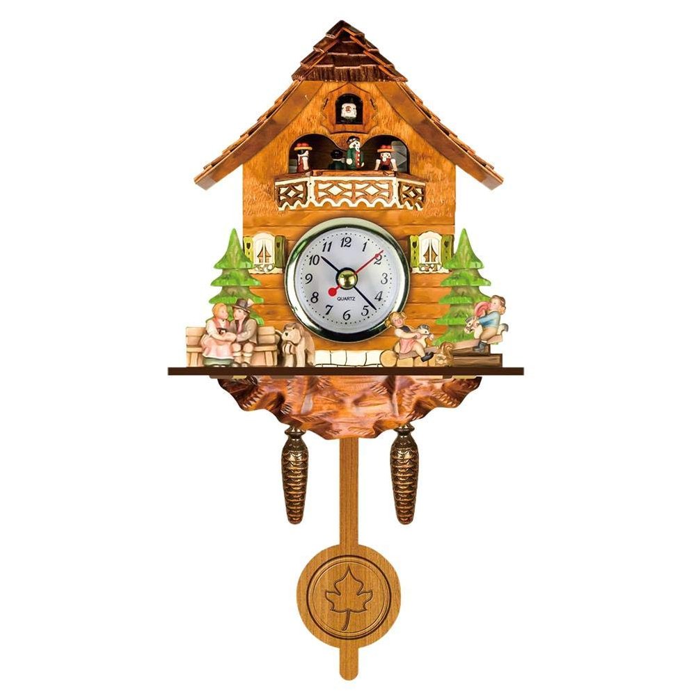 Cuckoo Clock, Antique Wooden Cuckoo Birdhouse Wall Clock with Auto Swing Pendulum,Home Decor Hanging Cuckoo Clock Auto Swing Pendulum Home Decor (CM002)