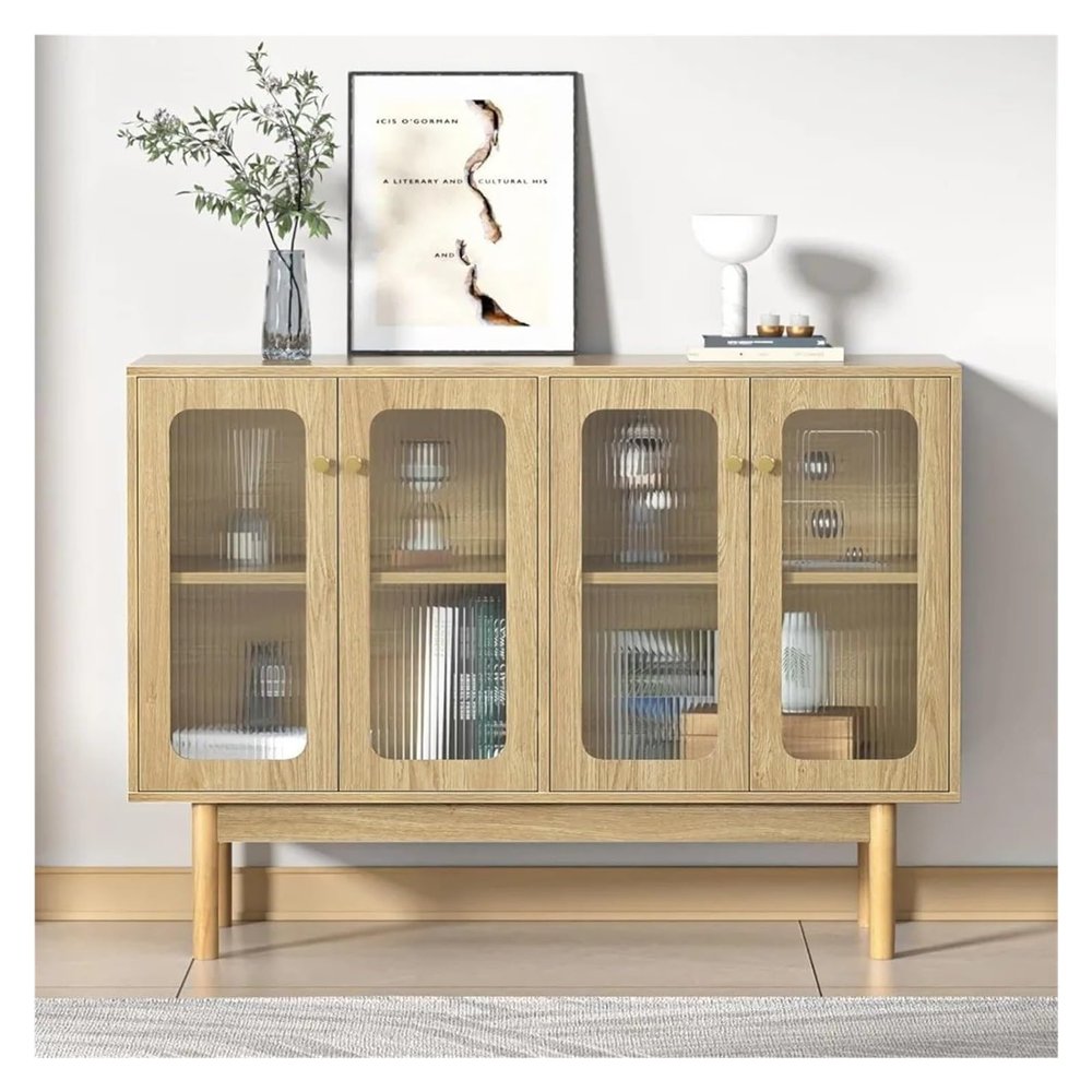 HIREIDA 4 Door Buffet Cabinet with Storage Sideboard Large Credenza Buffet Table Bar Cabinet for Kitchen Dining Room,TV Stand