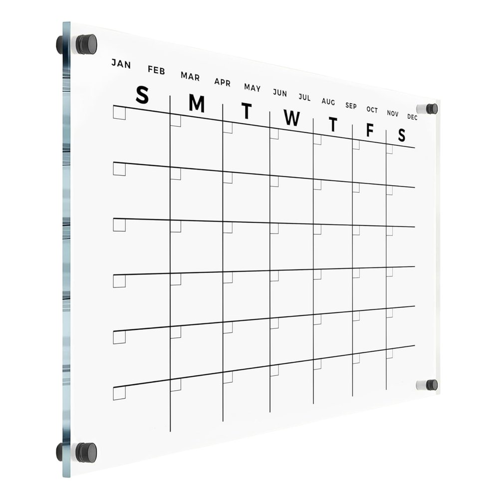 Premium Wall Acrylic Calendar - Dry Erase Board - Reusable Board for Office and Home - Large Glass Calendar for Wall (28x20'')