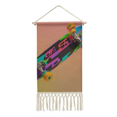 GFLFMXZW Cotton And Linen Hanging Poster Long Vertical Wall Hanging Tapestry with Tassel 3D Colorful Skateboarding Wall Artwork Painting Decoration for Bedroom Living Room Dorm 10x19.6 in