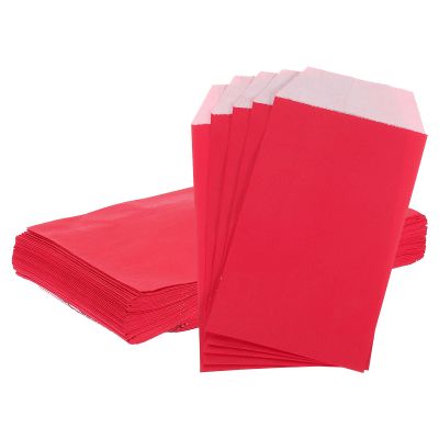 uxcell 100Pcs Kraft Paper Treat Bags 3 x 6" Greaseproof Flat Kraft Paper Bags for Bakery Cookies Candies Dessert Chocolate Soap Wedding Tossing Stamps Party Favor, Red