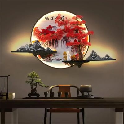 FOGVG Wall Light Mural Lamp LED Landscape Painting Zen Light Mural Sconce Lamp 3D Metal Wall Decor Hanging Artwork Wall Art, for Living Room Bedroom Study Entrance Courtyard Decor,D,60 * 110cm