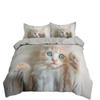 3D Cat Bedding Set Luxury Animal Duvet Cover with Pillowcase Flower Scenery Cute Cat Quilt Covers King Queen Full Twin Home Textile for Children Bedclothes with Pillow (US Queen,2) view 3