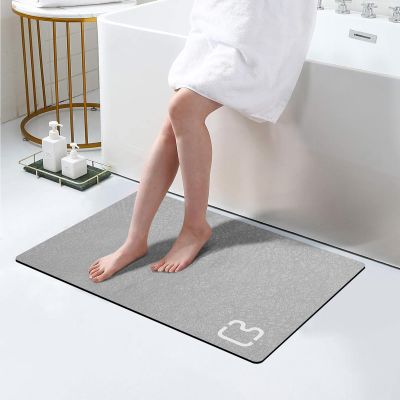 RUERYA Bath Mat Rugs Quick Dry Super Absorbent Diatomaceous Earth Bath Mat Non Slip Rubber Bottom Thin Bathroom Mat Fit Under Door, Floor Rugs in Front of Bathtub,Shower Room,Sink, 17 x 32, Grey