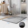 RUERYA Bath Mat Rugs Quick Dry Super Absorbent Diatomaceous Earth Bath Mat Non Slip Rubber Bottom Thin Bathroom Mat Fit Under Door, Floor Rugs in Front of Bathtub,Shower Room,Sink, 17 x 32, Grey view 2