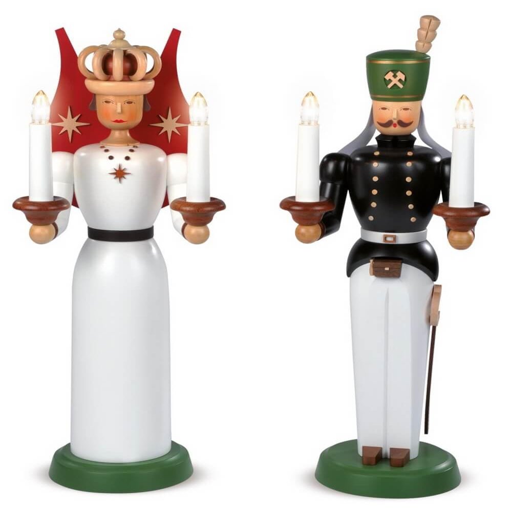 Mller Christmas Figures Original ore Mountains Angel and Miner Large ELECTRICALLY Illuminated INCL. Transformer (120V-230V) 17X40CM (Strictly Limited Edition) Natural Wood, Hand-Painted, Hand-Carved