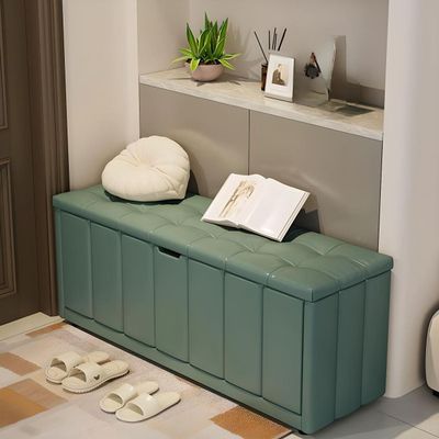 CraftThink Shoe Bench with Storage, Upholstered Cushion Hallway Shoe Storage Cabinet Shoe Rack with Flip Drawer & Seat Cushion for Bedroom Entryway (Green, 39.5" L x 16" W x 16.5" H)