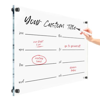 Acrylic Premium Large Reusable Calendar - Weekly Wall Dry Erase Board - Glass Calendar for Wall - Board for Office and Home - Black Hardware (24x18'' (Regular))