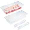 Caylielam 2-Pack Bacon Keeper Containers for Refrigerator, Airtight Fridge Meat Food Storage Boxes with Lids and Tongs, Clear and Reusable Plastic Fruit Cheese Eggs Serving Holder, Microwave Safe view 1