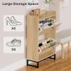 STIHBANTK 2-Tier Large Capacity Rattan Woven Shoe Cabinet with Flip Drawers, Narrow Accent Cabinet with Doors, Apartment Rubber Wood Console Cabinet for Entryway Hallway view 3